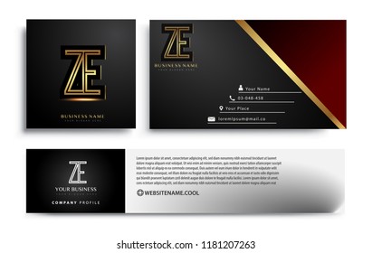 initial letter ZE logotype company name colored gold elegant design. Vector sets for business identity on black background.
