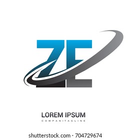 initial letter ZE logotype company name colored blue and grey swoosh design. logo design for business and company identity.