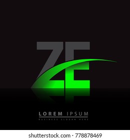 initial letter ZE logotype company name colored green and black swoosh design. vector logo for business and company identity.
