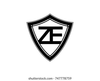 Initial letter ZE shield logo black monogram vector illustration