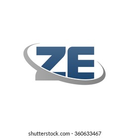 initial letter ZE swoosh ring company logo blue gray