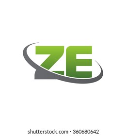 initial letter ZE swoosh ring company logo green gray