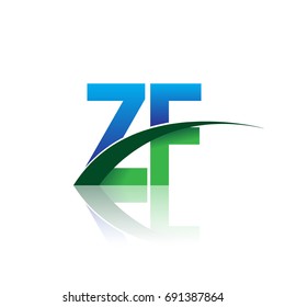 initial letter ZF logotype company name colored blue and green swoosh design. vector logo for business and company identity.
