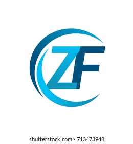 initial letter ZF logotype company name blue circle and swoosh design. vector logo for business and company identity.