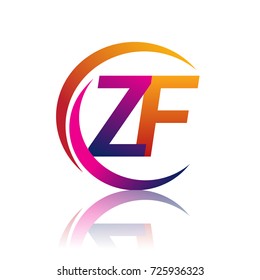 initial letter ZF logotype company name orange and magenta color on circle and swoosh design. vector logo for business and company identity.