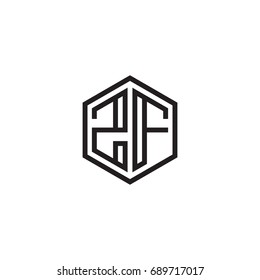 Initial letter ZF, minimalist line art monogram hexagon logo, black color