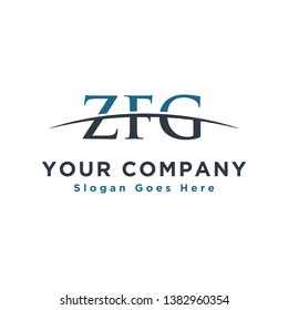 Initial letter ZFG, overlapping movement swoosh horizon logo company design inspiration in blue and dark blue color vector