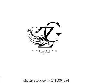 Initial Letter ZG Linked Beauty Flourishes Monogram White Background Logo