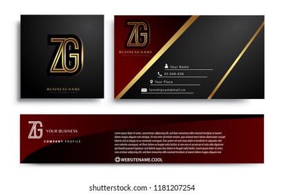initial letter ZG logotype company name colored gold elegant design. Vector sets for business identity on black background.