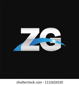 Initial letter ZG, overlapping movement swoosh logo, metal silver blue color on black background