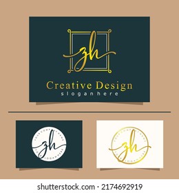 Initial letter ZH calligraphy handwritten logo. Feminine logo collections and business card template. handwriting logo of initial signature, wedding, fashion, floral and botanical.