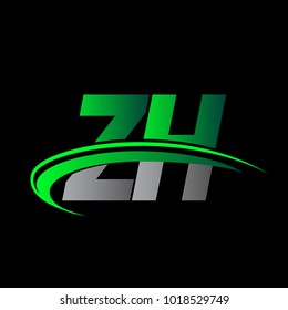 initial letter ZH logotype company name colored green and black swoosh design. vector logo for business and company identity.