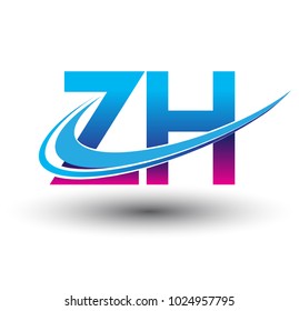 initial letter ZH logotype company name colored blue and magenta swoosh design. vector logo for business and company identity.