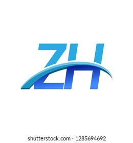 initial letter ZH logotype company name colored blue and swoosh design. vector logo for business and company identity.