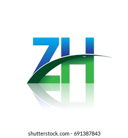 initial letter ZH logotype company name colored blue and green swoosh design. vector logo for business and company identity.
