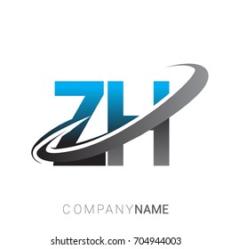 initial letter ZH logotype company name colored blue and grey swoosh design. logo design for business and company identity.