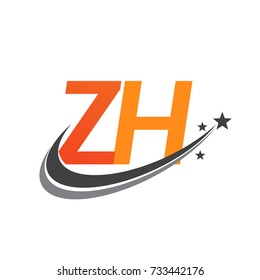 initial letter ZH logotype company name colored orange and grey swoosh star design. vector logo for business and company identity.