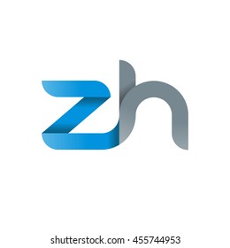 initial letter zh modern linked circle round lowercase logo blue gray