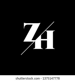 Initial Letter ZH Monogram Sliced. Logo template isolated on black background