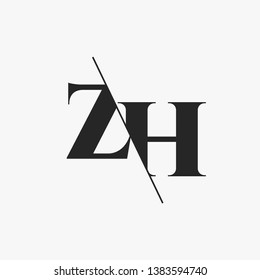 Initial Letter ZH Monogram Sliced. Modern logo template isolated on gray background
