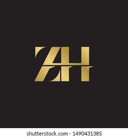 Initial letter zh sliced uppercase modern logo design template elements. Gold letter Isolated on black  background. Suitable for business, consulting group company.