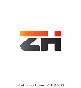 Initial letter ZH, straight linked line bold logo, gradient fire red black colors