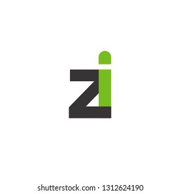 Initial Letter ZI Linked Circle Lowercase Logo Black Green Icon Design Template Element - Vector