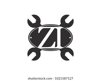 Initial letter ZI logo automotive club with crossed wrench black