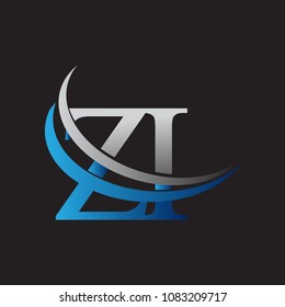 initial letter ZI logotype company name colored blue and grey swoosh design. vector logo for business and company identity.
