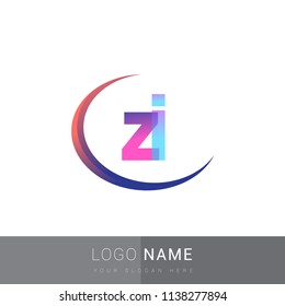 initial letter ZI logotype company name, coloreful and swoosh design. vector logo for business and company identity.