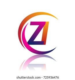 initial letter ZI logotype company name orange and magenta color on circle and swoosh design. vector logo for business and company identity