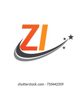 initial letter ZI logotype company name colored orange and grey swoosh star design. vector logo for business and company identity