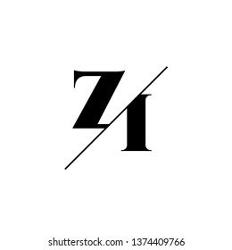 Initial Letter ZI Monogram Sliced. Logo template isolated on white background