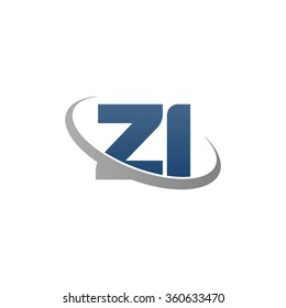 initial letter ZI swoosh ring company logo blue gray