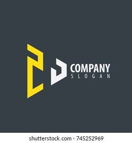 Initial Letter ZJ Linked Triangle Design Logo