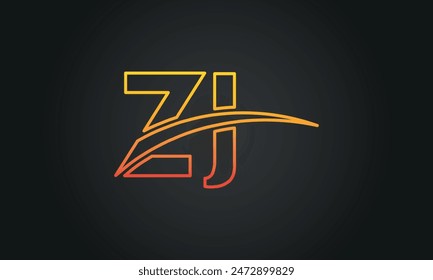 Letra inicial ZJ Logo Design con Swoosh. Diseño creativo y moderno del logotipo de ZJ sobre fondo negro.