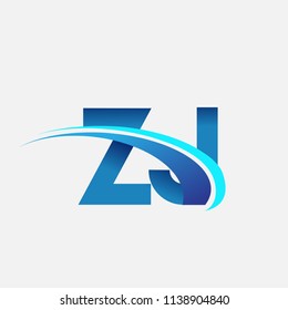 initial letter ZJ logotype company name colored blue and swoosh design. vector logo for business and company identity.