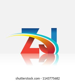 initial letter ZJ logotype company name colored red and blue and swoosh design. vector logo for business and company identity.
