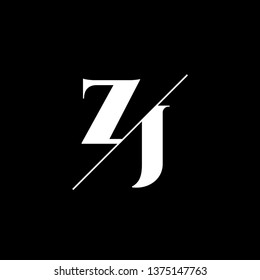 Initial Letter ZJ Monogram Sliced. Logo template isolated on black background