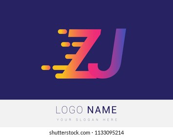 Initial Letter ZJ speed Logo Design template, logotype company name colored yellow, magenta and blue.for business and company identity.
