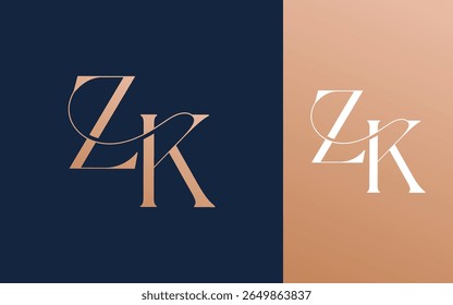 Initial letter ZK KZ logo design vector illustration for couple, wedding, and business