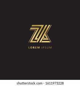 Initial Letter ZK linked uppercase overlap modern gold logo vector design template. Suitable for business, consulting group company. Vector Illustration.