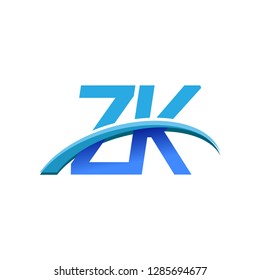 initial letter ZK logotype company name colored blue and swoosh design. vector logo for business and company identity.