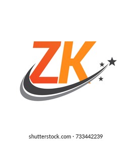 initial letter ZK logotype company name colored orange and grey swoosh star design. vector logo for business and company identity.