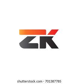 Initial letter ZK, straight linked line bold logo, gradient fire red black colors