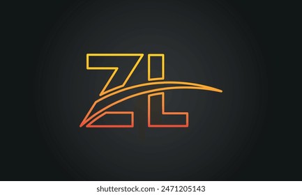 Anfangsbuchstabe ZL Logo Design mit Swoosh. Kreatives und modernes ZL-Logo-Design auf schwarzem Hintergrund.