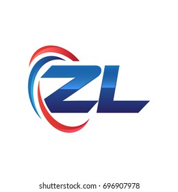 initial letter ZL logo swoosh red blue