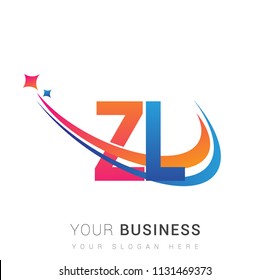 initial letter ZL logotype company name colored orange, red and blue swoosh star design. vector logo for business and company identity.
