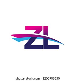 initial letter ZL logotype company name colored blue and magenta swoosh design. vector logo for business and company