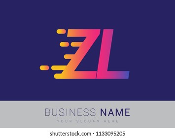 Initial Letter ZL speed Logo Design template, logotype company name colored yellow, magenta and blue.for business and company identity.
